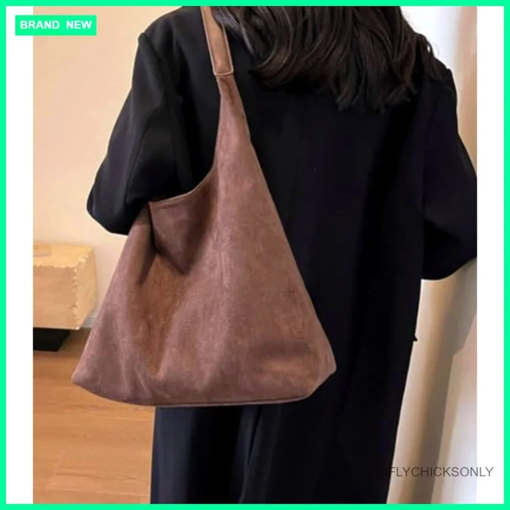 Large Slouchy Suede Hobo Tote Shoulder Bag with Magnetic Closure